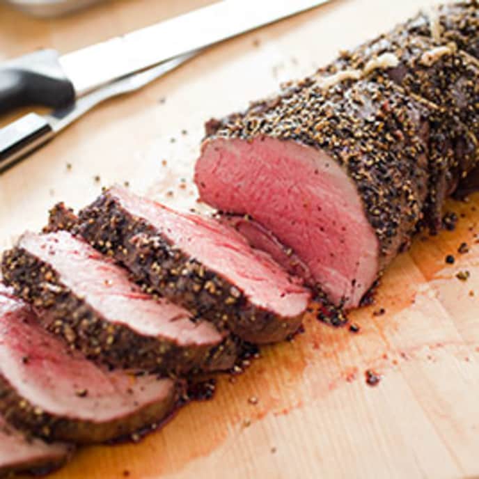 Pepper Crusted Whole Filet of Beef with Parmesan Crusted Red Onion with Rosemary  (Serves 6-12) approx $395