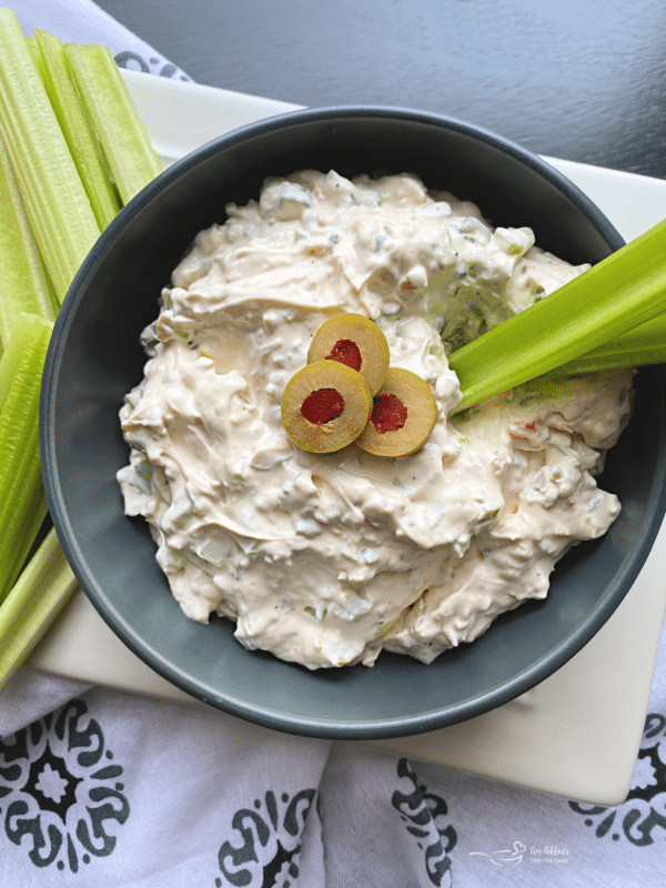 Holiday Harmony Dip • Green Olive, Pimento & Cream Cheese · Crunchy Celery for Dipping  (1/2 pint)